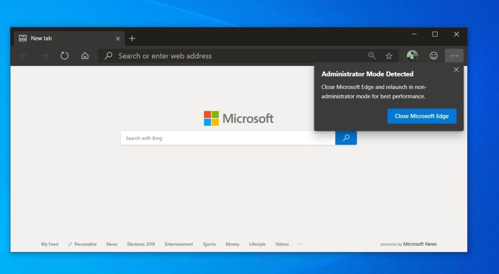 Microsoft really doesn't want you to run web browsers with elevated feature