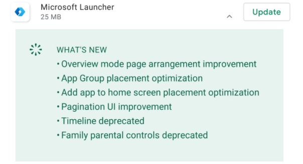 Microsoft Launcher changelog