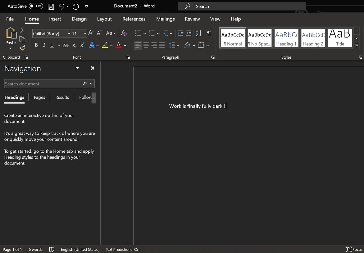 Microsoft Word dark mode