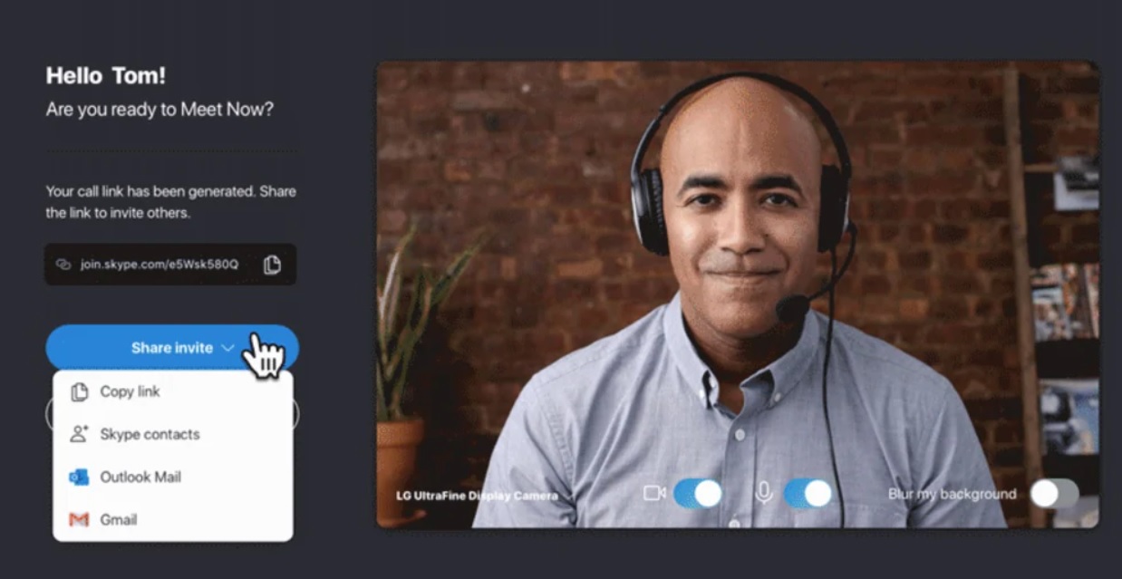 Skype Meet Now screen