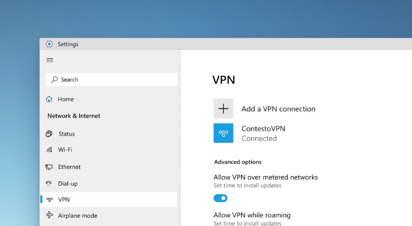 Windows 10 VPN design mockups