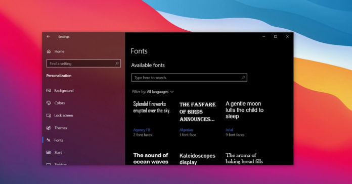 Windows 10 fonts settings