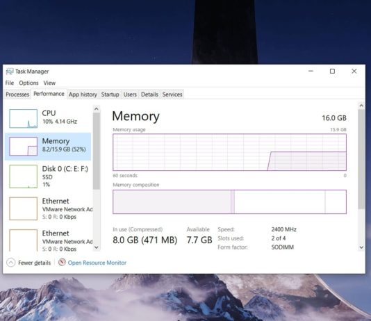 Windows 10 memory usage