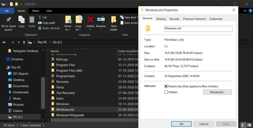 what is windows old folder in windows 10