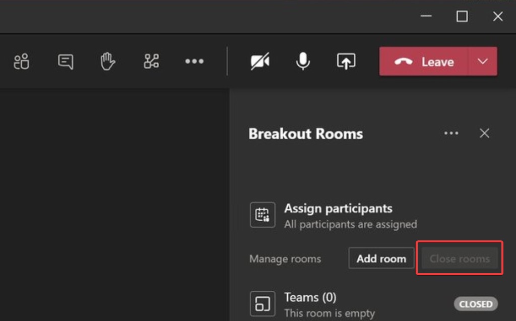 Breakout rooms options