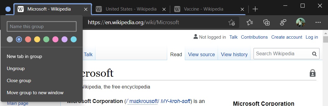 Microsoft Edge Tab Groups