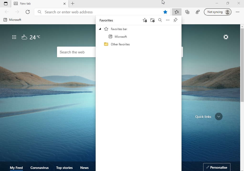 Microsoft Edge favorites menu