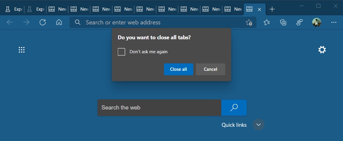 Microsoft Edge tab warning