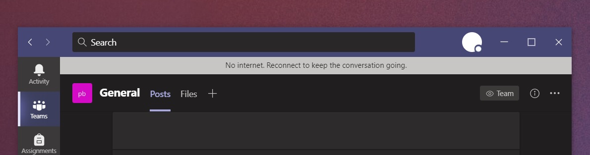 Microsoft Teams internet connectivity