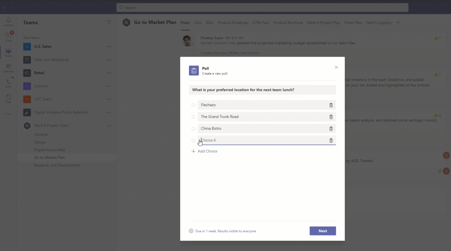 Microsoft Teams poll integration