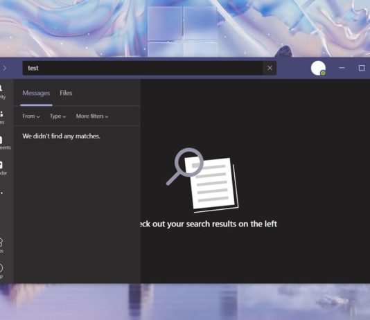 Microsoft Teams search UI