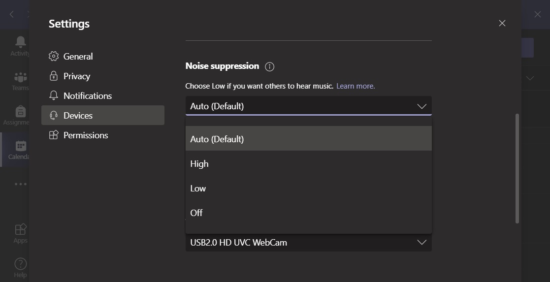 Noise suppression in Teams