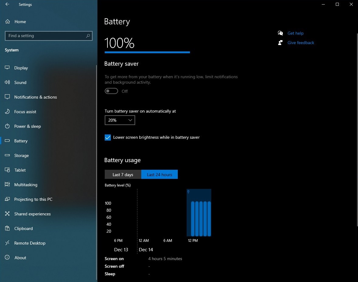 Windows 10 Battery usage