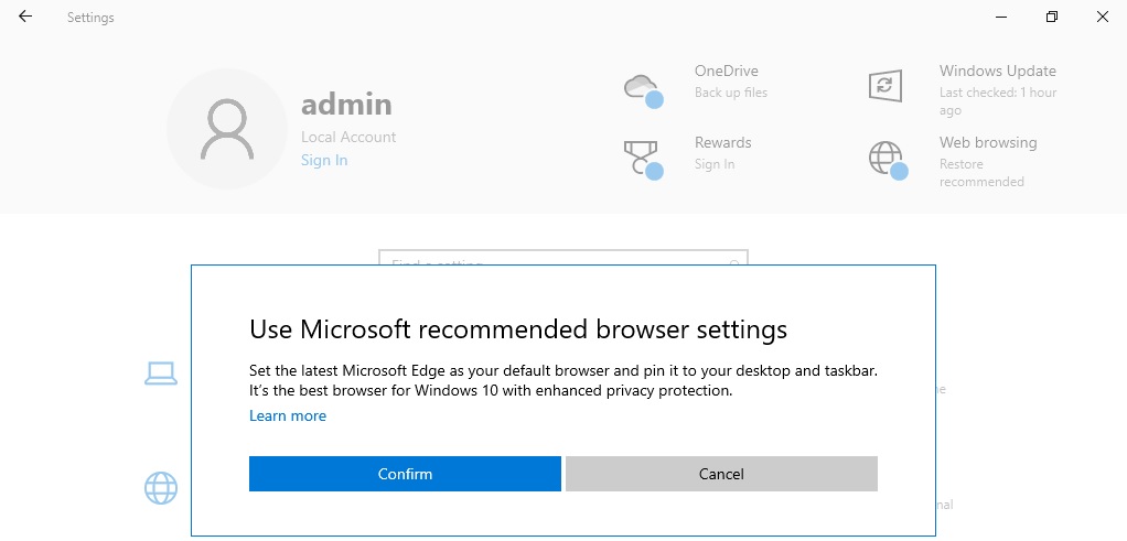 Windows 10 Settings banner