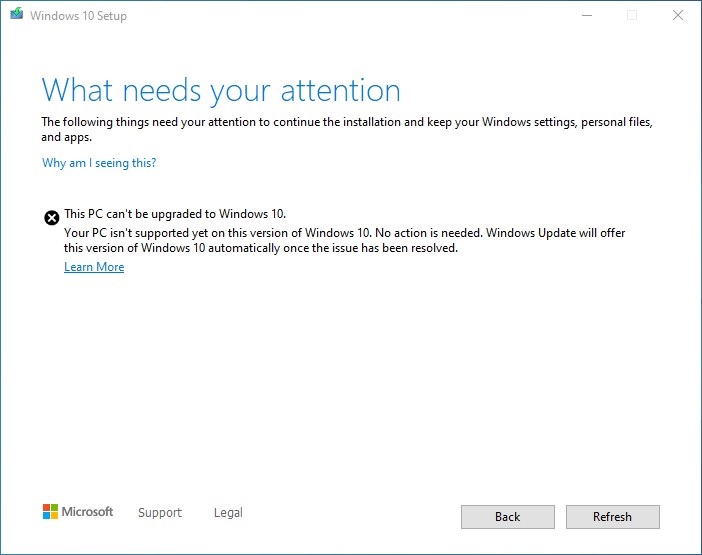 Windows 10 compatibility hold