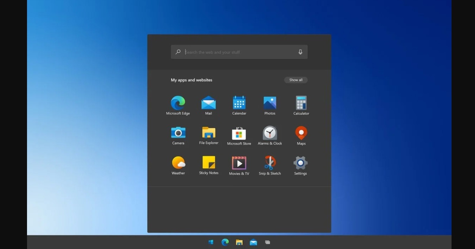 Windows 10X Start screen