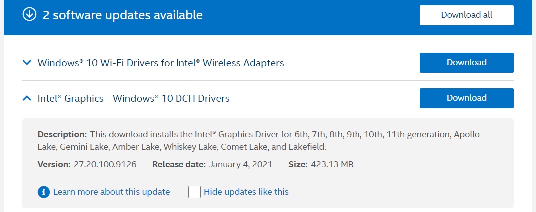 Intel January driver update