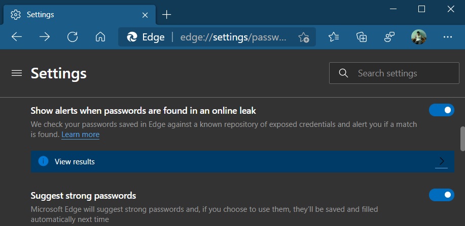 Microsoft Edge password alerts