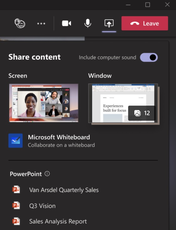 Microsoft Teams Share UI