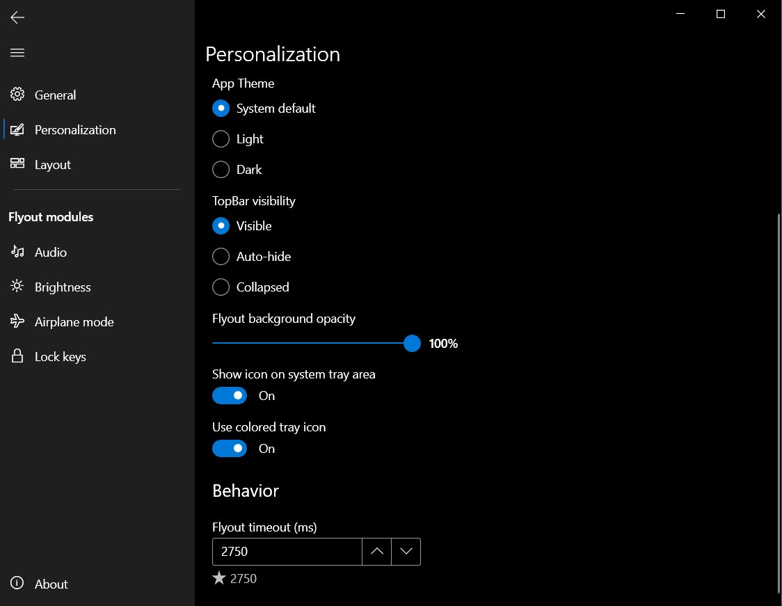 Modern Flyouts setting