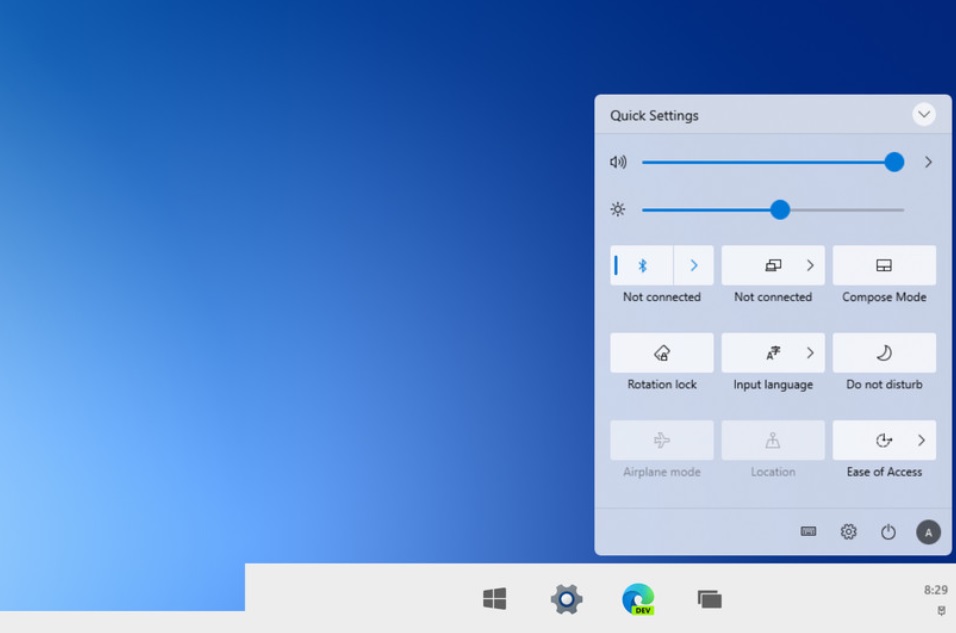 Windows 10X Action Center