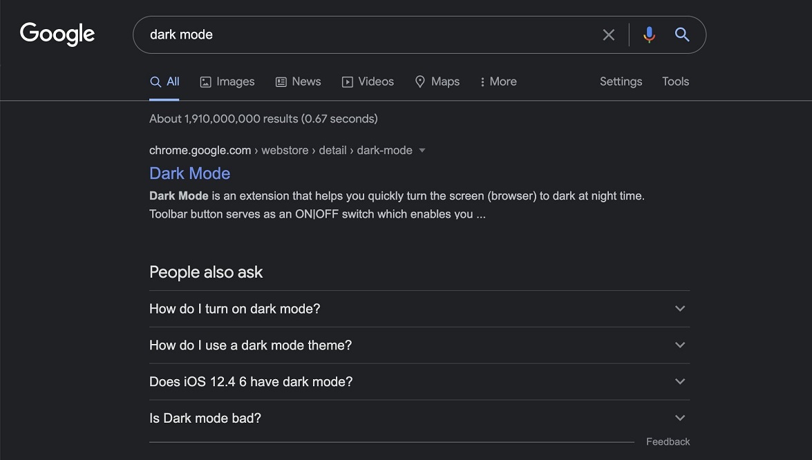 Google Search dark