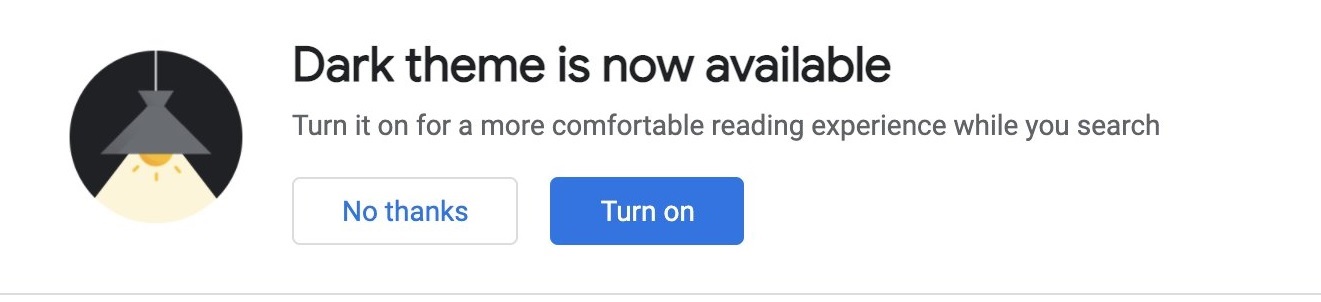 Google dark mode alert