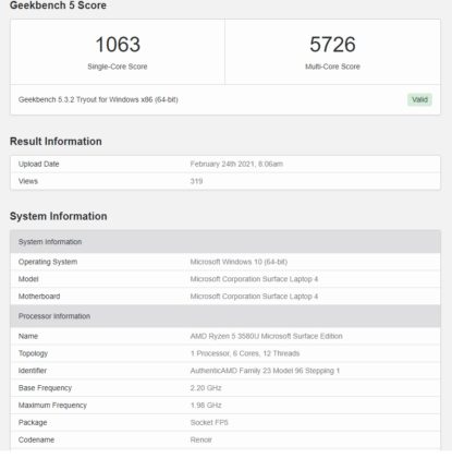 Surface Laptop 4 appears online with Intel Tiger Lake-U and AMD CPUs