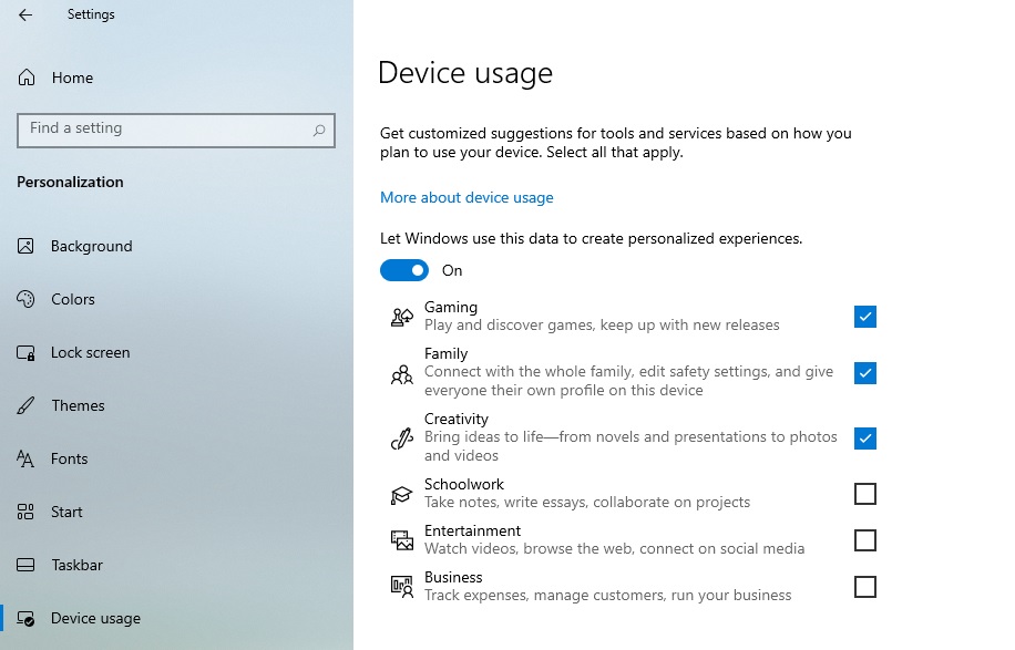 Device Usage page