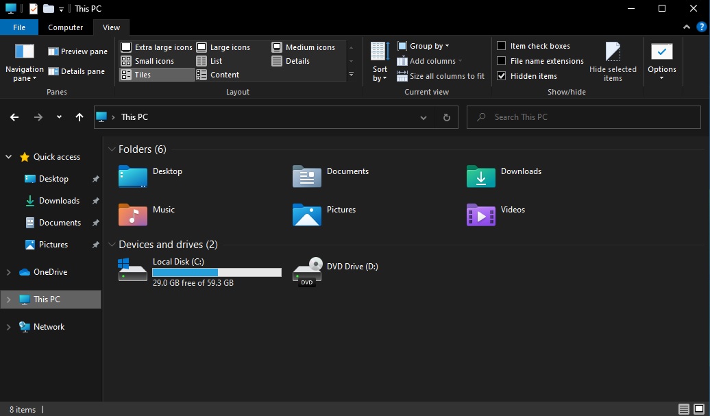 File Explorer dark