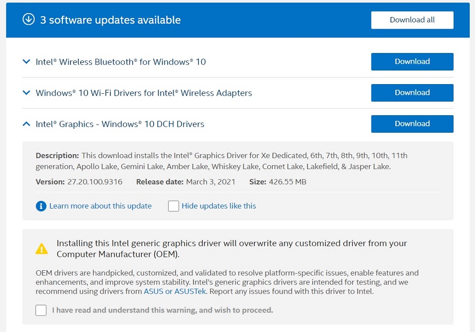 Intel March 2021 driver update