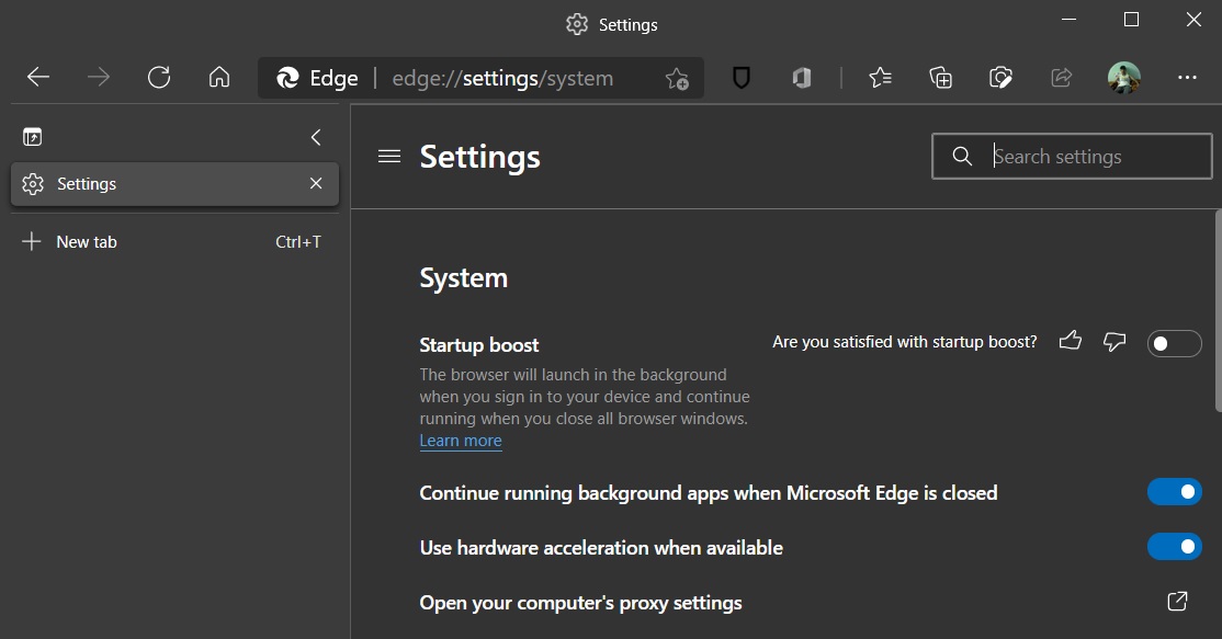 Microsoft Edge 89 Startup boost