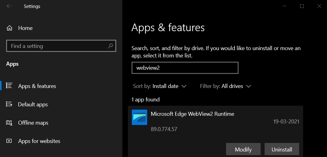 microsoft edge webview2 remove