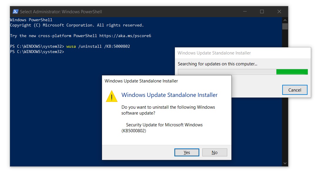 Uninstall Windows update