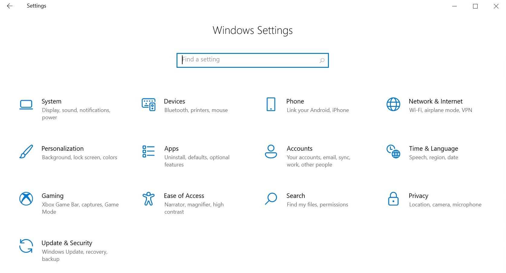 Windows 10 system settings