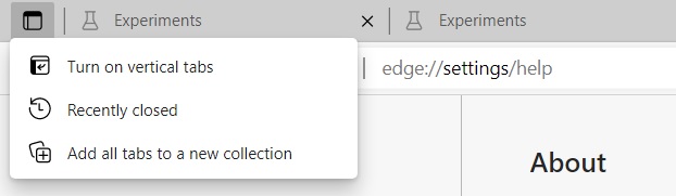 Edge tab actions menu