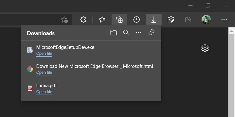 Microsoft Edge 90 menu