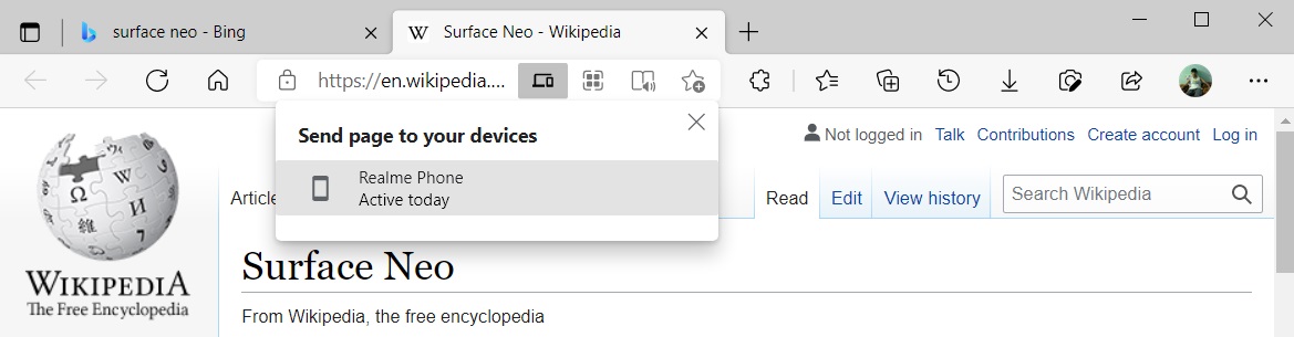 Microsoft Edge share tabs