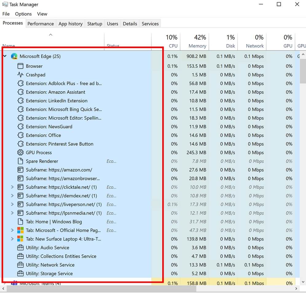 Task Manager processes