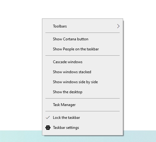 Taskbar menu