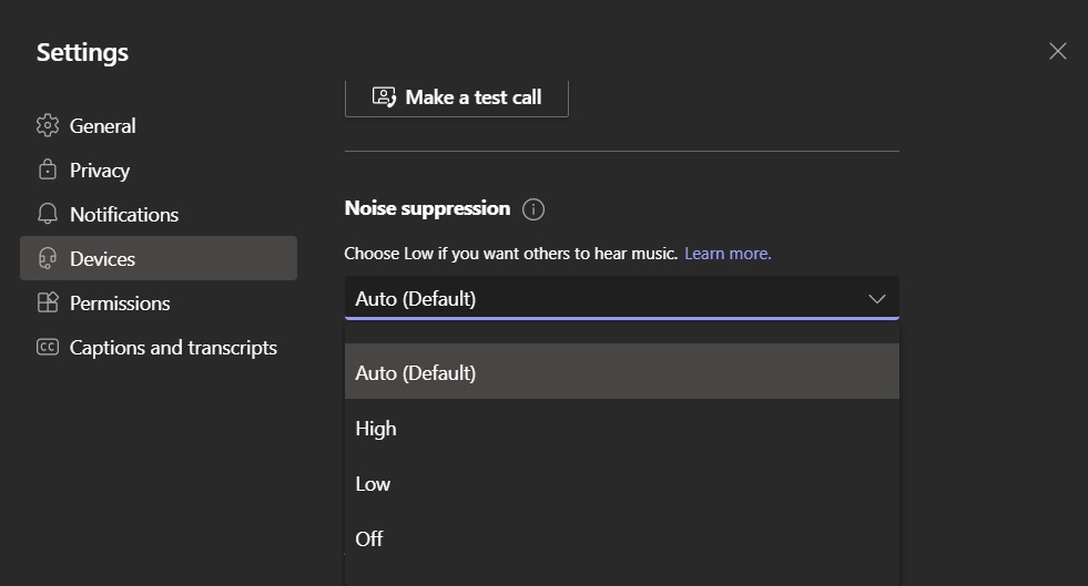 Teams noise suppression