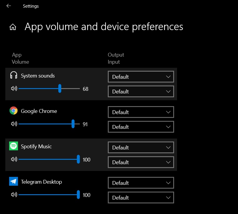 Windows 10 audio settings