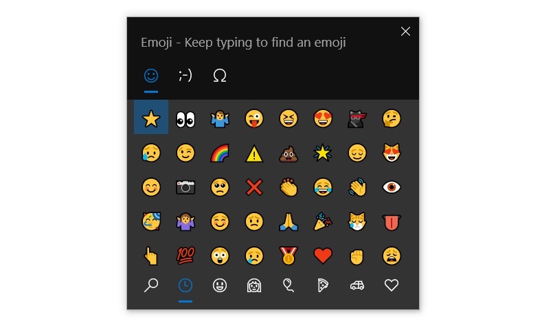 Windows 10 emoji picker