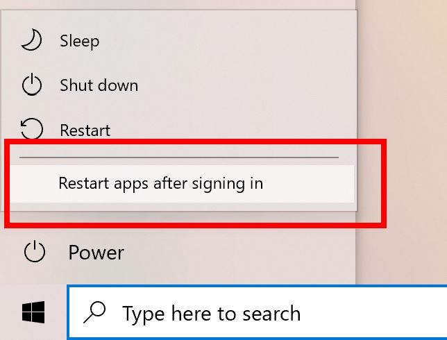 Windows 10 restart apps