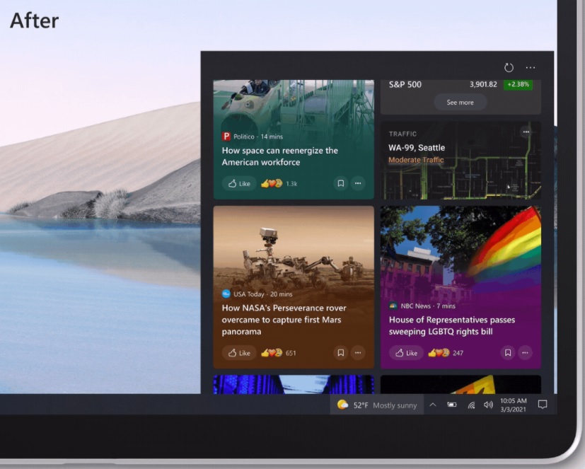 Windows 10 taskbar feed