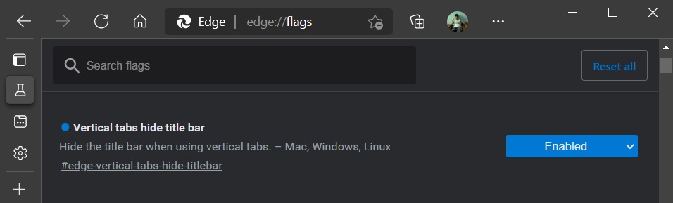 Flags menu in Edge