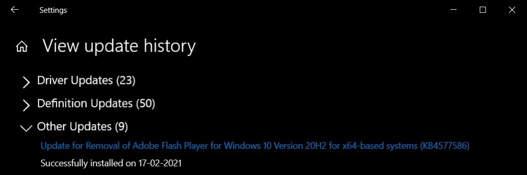 remove flash player windows 10