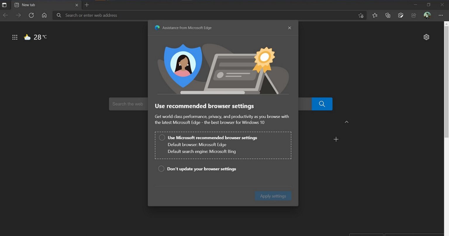 Microsoft Edge nagging users with recommended browser settings alert