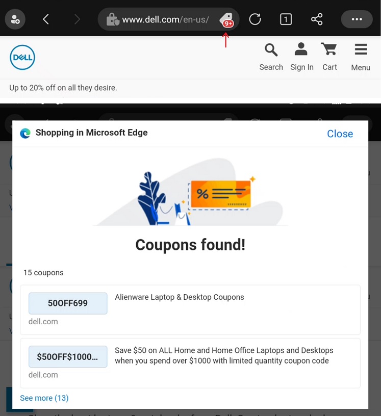 Microsoft Edge shopping