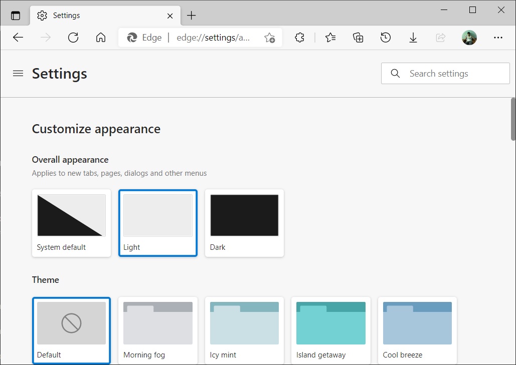 Microsoft Edge themes